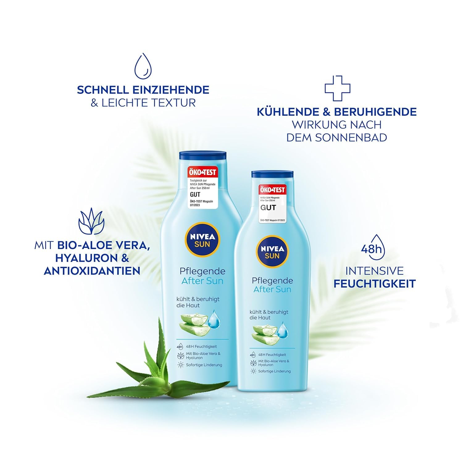 NIVEA SUN Pflegende After Sun Lotion (400 ml), Körperlotion mit hautberuhigender Wirkung nach dem Sonnenbad, After Sun mit Bio-Aloe Vera und Hyaluron für 48h Feuchtigkeit