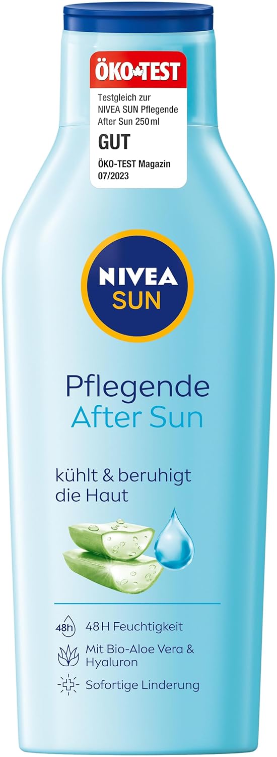 NIVEA SUN Pflegende After Sun Lotion (400 ml), Körperlotion mit hautberuhigender Wirkung nach dem Sonnenbad, After Sun mit Bio-Aloe Vera und Hyaluron für 48h Feuchtigkeit