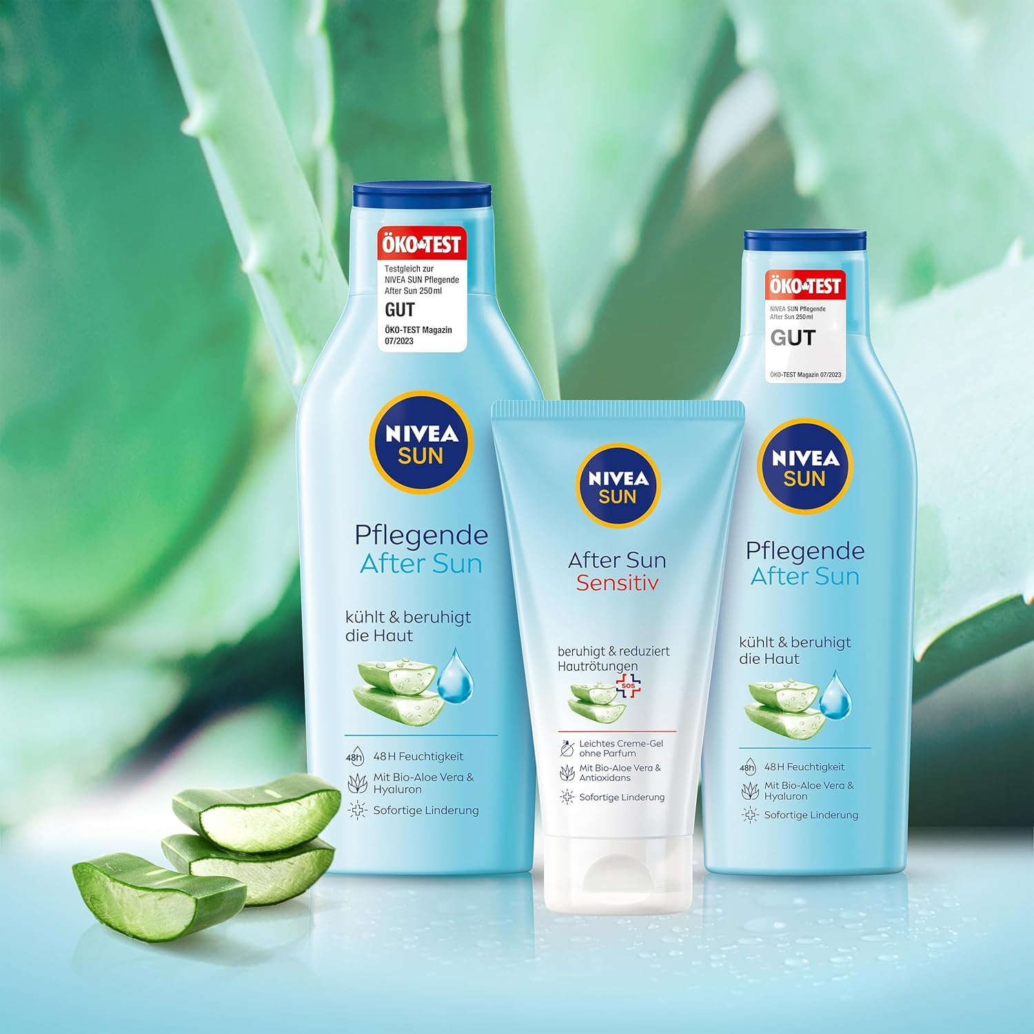NIVEA SUN Pflegende After Sun Lotion (400 ml), Körperlotion mit hautberuhigender Wirkung nach dem Sonnenbad, After Sun mit Bio-Aloe Vera und Hyaluron für 48h Feuchtigkeit