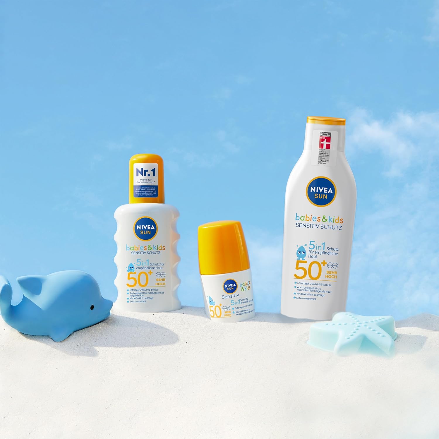 NIVEA SUN Babies & Kids Sensitiv Schutz Sonnenspray LSF 50+ (200 ml), extra wasserfestes Sonnencreme Spray für Kinder, Sonnenmilch als praktisches Spray ohne Parfüm
